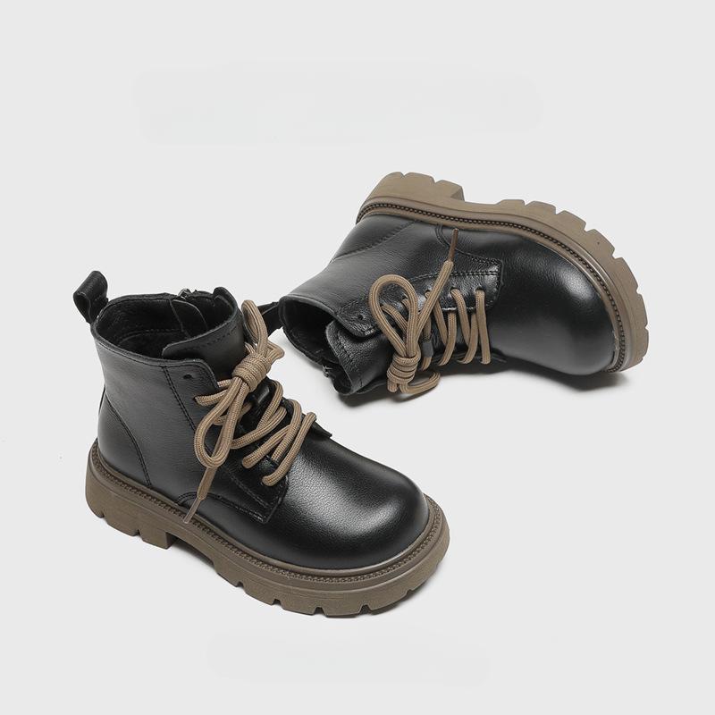 Fashion retro children's short boots 2024 new classmates high-top leather shoes British leather boots