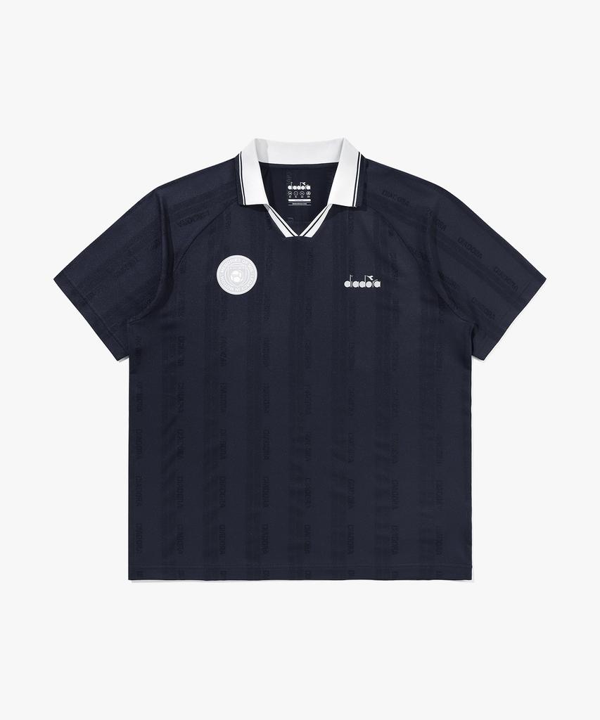 Diadora Ceremony Mesh Jacquard Collar Short Sleeve T-Shirt Navy