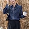 New Casual and Elegant Denim Shirt Design Niche Retro Hong Kong Style Loose Polo Neck Long-sleeved Top