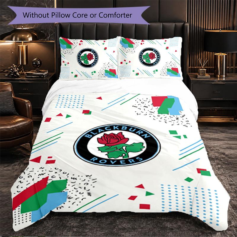 Blackburn Rovers Football 3 Piece Bedding Set Soft Duvet Cover Set with Pillowcases Printed Bedroom Decor Set for Home