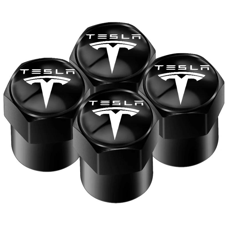 Car Sticker Tesla 4pcs Aluminum Alloy Car Wheel Tire Valve Caps Tyre Rim Stem Covers For Tesla Model 3 Model X Y Style Roadster