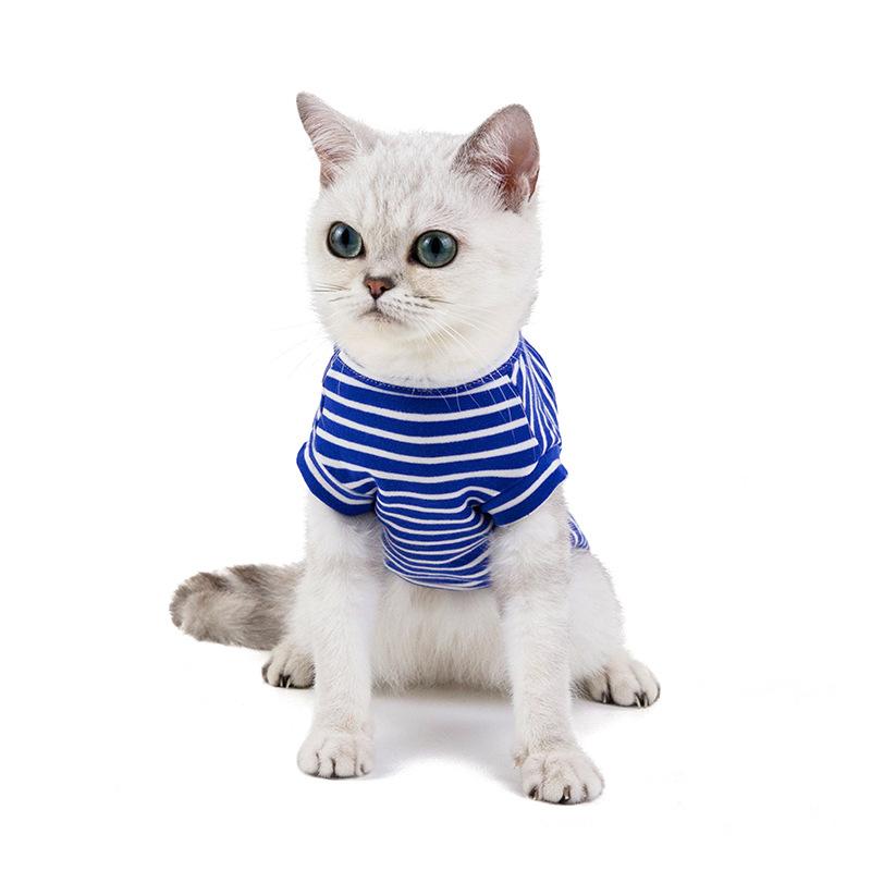 Spring and summer new cat clothes dog striped T-shirt beauty short cat clothes pet bottoming shirt manufacturer short sleeve