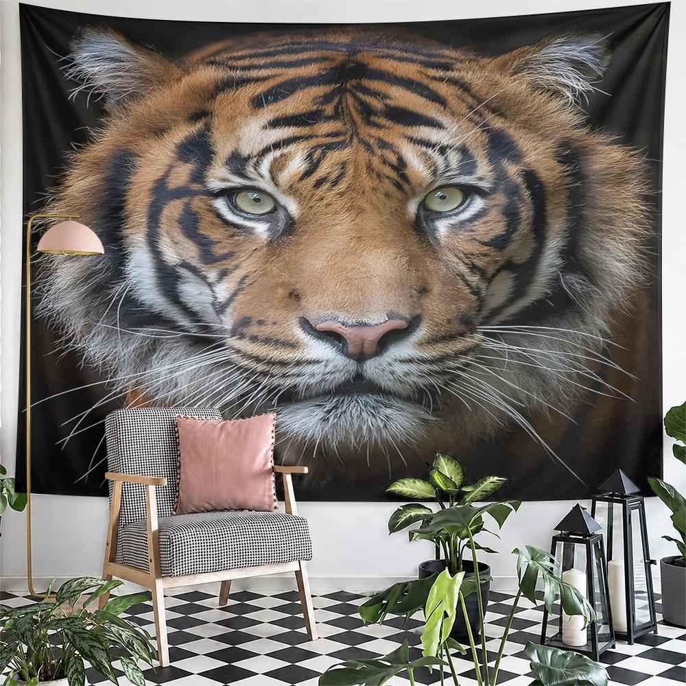 Tiger Face Close-Up with Intense Gaze Pattern Wall Hanging Tapestry Decorative Tapestry Home Decor for Bedroom and Living Room
