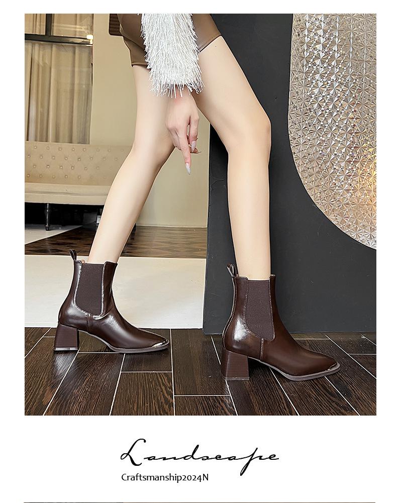 BEIJIANI Czerwono-brązowe kwadratowe noski masywny obcas botki Chelsea motocyklowe do kostki dla kobiet