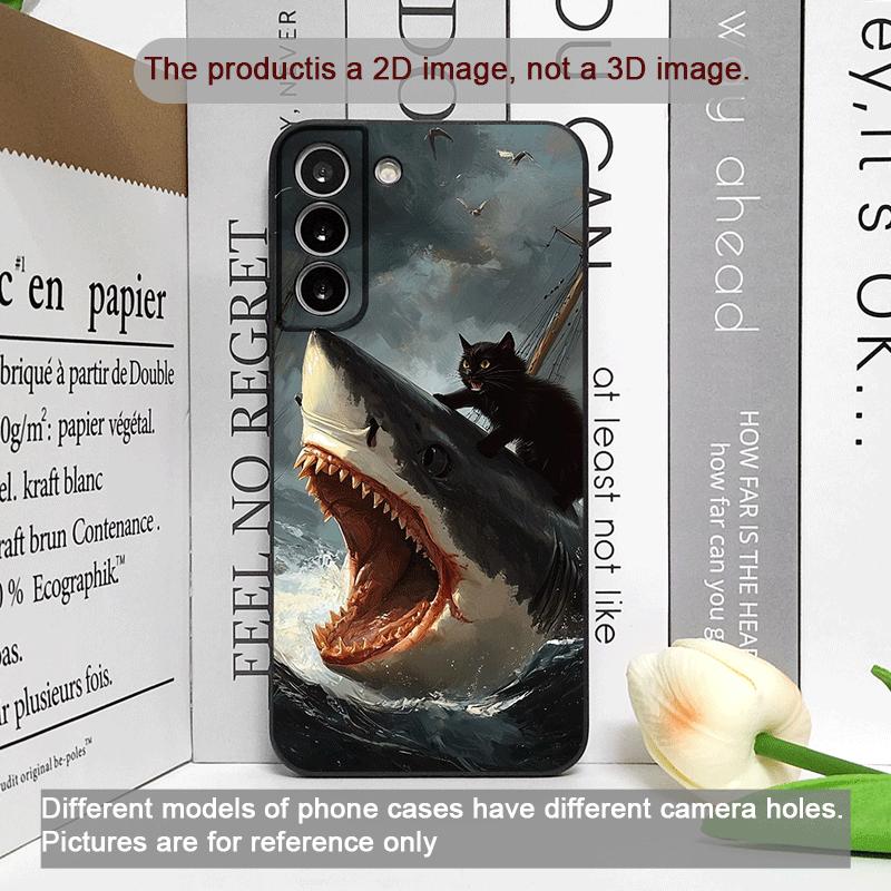 Funny Abstract Shark Black Cat Phone Case for Samsung Galaxy S24+ S25 S23 Ultra S22 Plus S21FE M53 M34 M55 5G Frosted Soft Cover
