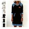 Women's Casual Patchwork Button Long Sleeved Hoodie Dress