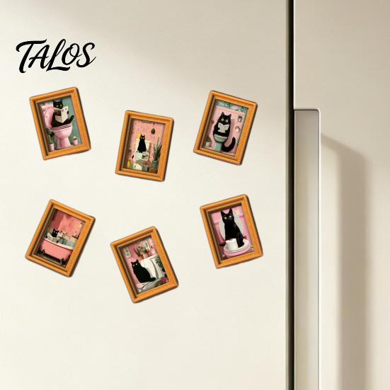 Small Picture Frames for Fridge Funny Wooden Magnets Frame, Retro Cute Cat Pattern Magnetic Refrigerator Style Interior Decoration Locker Magnet Photo
