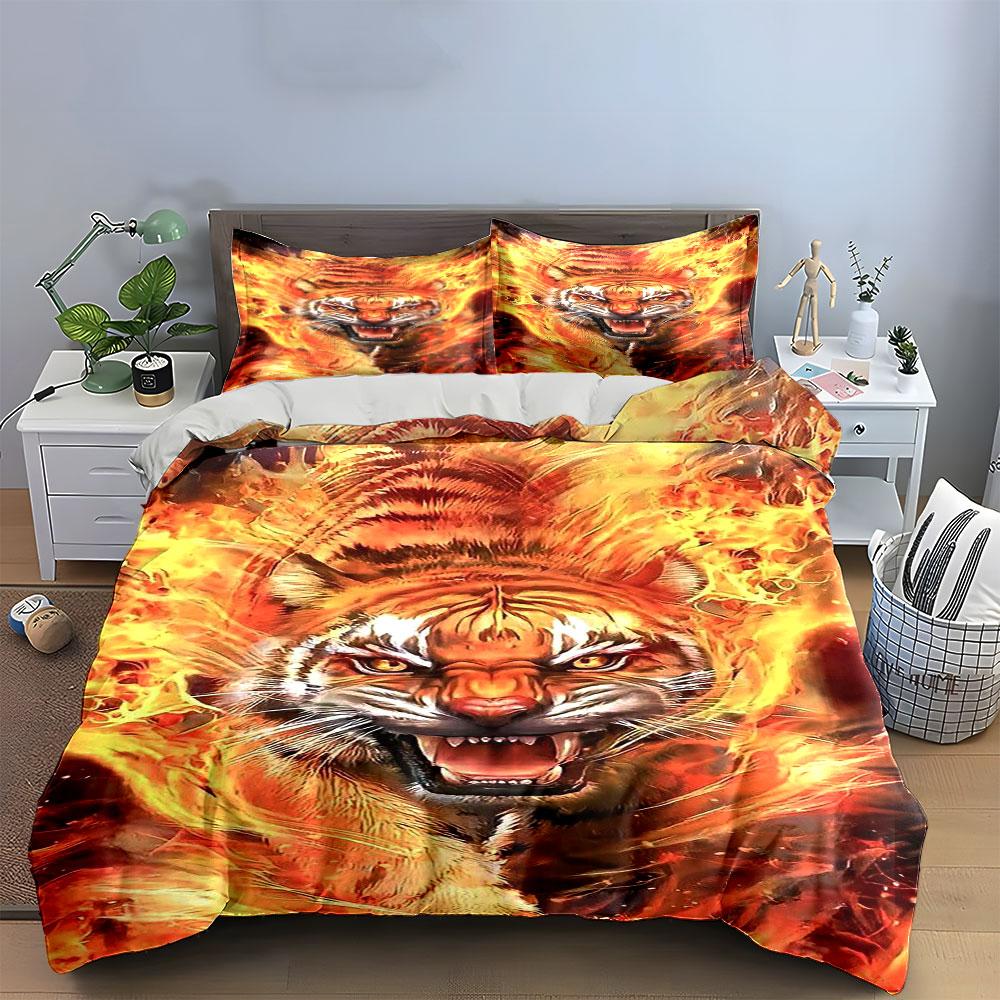 Fiery tiger face design. Bedding sets Duvet cover sets Duvet covers Pillowcases(1 * Duvet Cover 2 * Pillowcases without duvet insert)