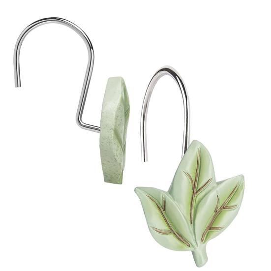 12 Pcs Leaf Shower Curtain Hooks Shower Curtain Hangers Heavy Duty Metal Shower Curtain Rings for Bathroom Decoration