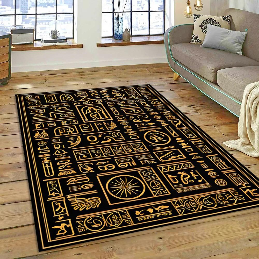 Ancient Egyptian Mythological Ideographic Sign Symbols Carpet Rug for Home Living Room Bedroom Sofa Doormat Decor,Non-slip Mat