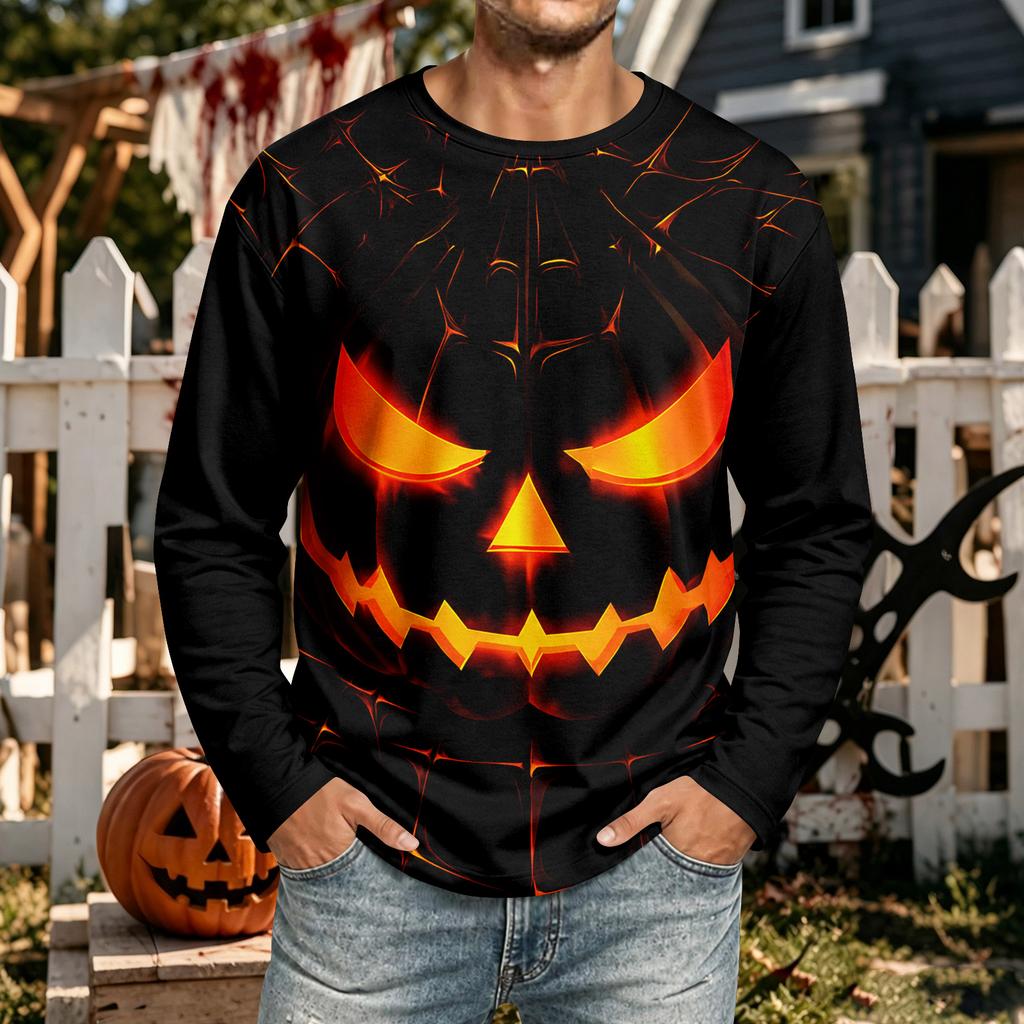 Men's Halloween Neck Long Sleeve Shirt for Casual Comfort