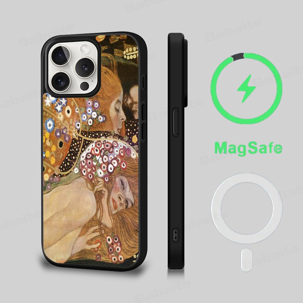 The Kiss Gustav Klimt Painting Phone Case Magnetic Case For IPhone 16 14 13 12 11 15 Pro Max Plus For Magsafe Wireless Charge
