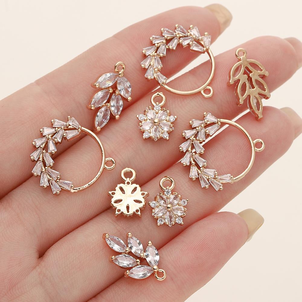 2/4Pcs 18K Gold Color Plated Various Leaves Charms Pendants with Zircon for DIY Necklace Jewelry Making Supplies Accessories
