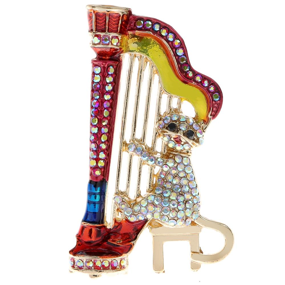 

Blucome Грає на арфі Кіт Брошка Мила смішна шпилька з мультфільмом Тварини Дизайн Ювелірні вироби Музичні інструменти Аксесуари червоний