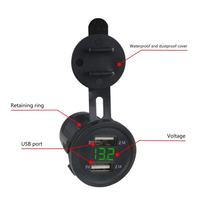 12V-24V Dual USB 2 Port Car Boat Charger Socket Voltage Digital Panel Volt Meter