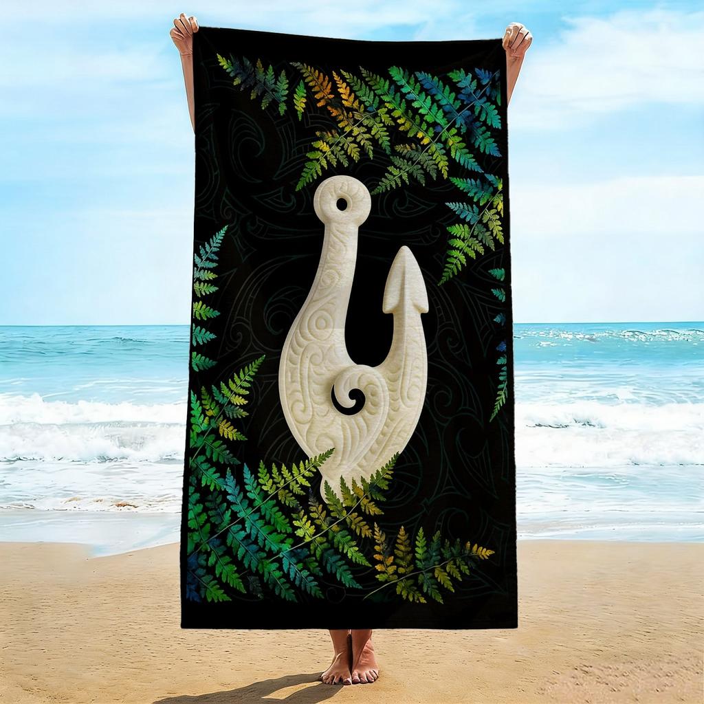 Asciugamano da Spiaggia Maori, Morbida Microfibra Asciugatura Rapida Stampa Hei Matau & Felce Asciugamano da Bagno, Grande Coperta da Spiaggia per Piscina e Viaggio 1pz