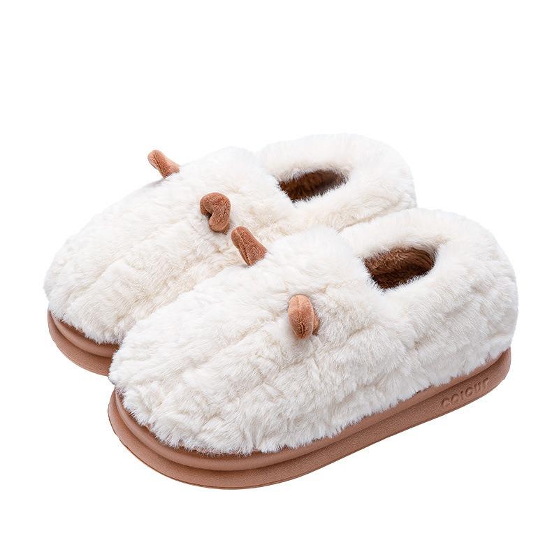 Thick-bottomed Cotton Slippers Women Wear Outside In Autumn, New Indoor Home Non-slip and Warm, Cute Velvet Bag Head Slippers In Winter