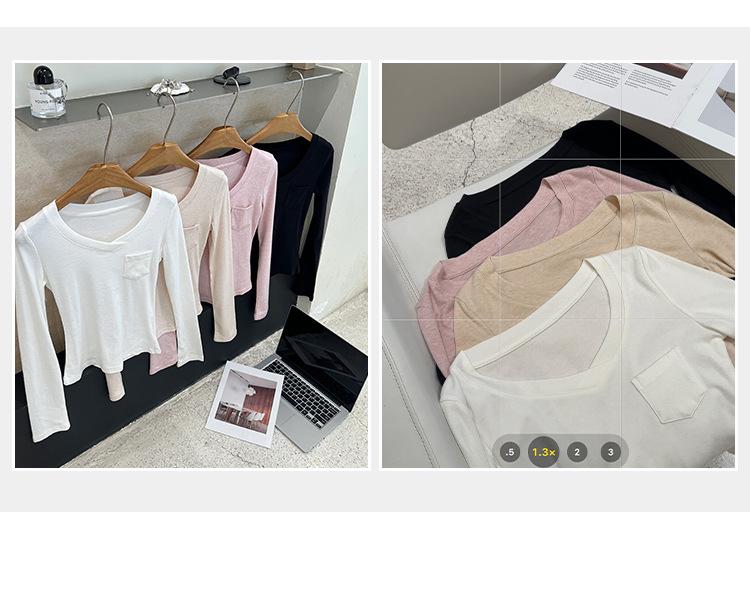 Korean Style Pink V-Neck Slimming Cropped Long Sleeve Women's Top - Autumn/Winter Collection