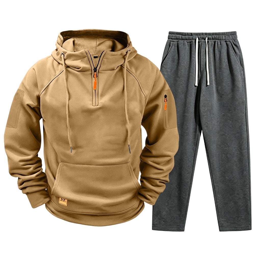 Men's Casual Pullover Hoodie and Jogger Pants Set with Pockets for Fall Winter