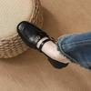Soft Leather Version _ Soft Leather French Thick Heel Camellia Light Mouth Single Shoes Women's Spring New Retro Mary Jane Small Leather Shoes -