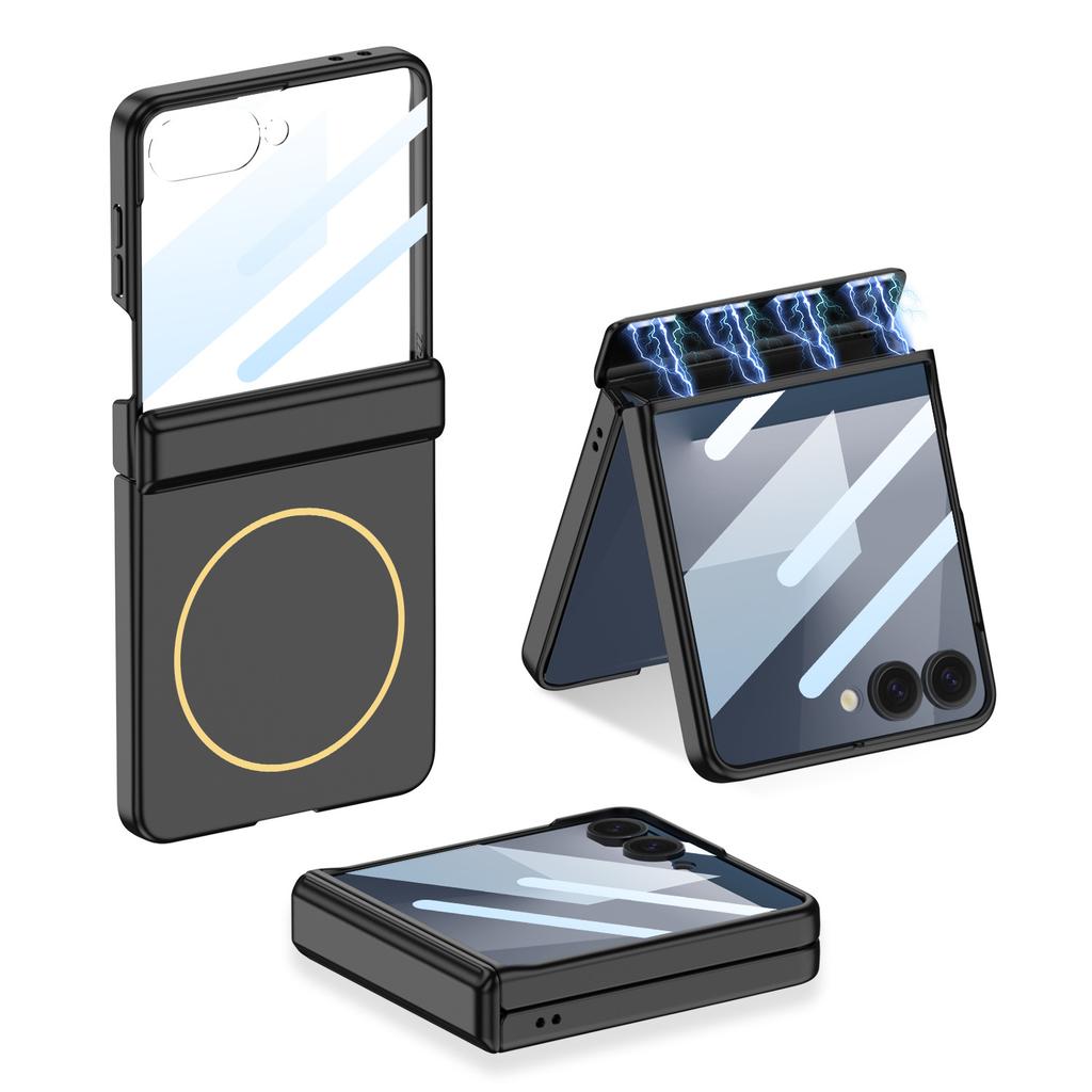 Samsung ZFlip7 Mobile Phone Case Magnetic Hinge Contrast Color Flip7 Wireless Charging Case Film Protection Case