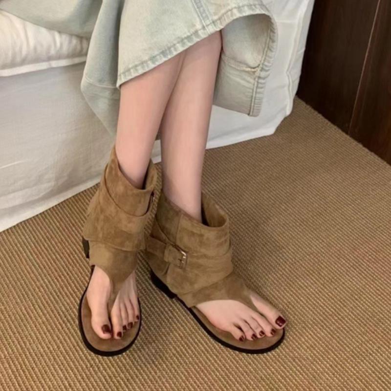 Retro Fashion Flip-flops Women's Outer Wear 2025 Summer New Korean Version Flat-bottomed Loose Sleeve Trousers Short Boots