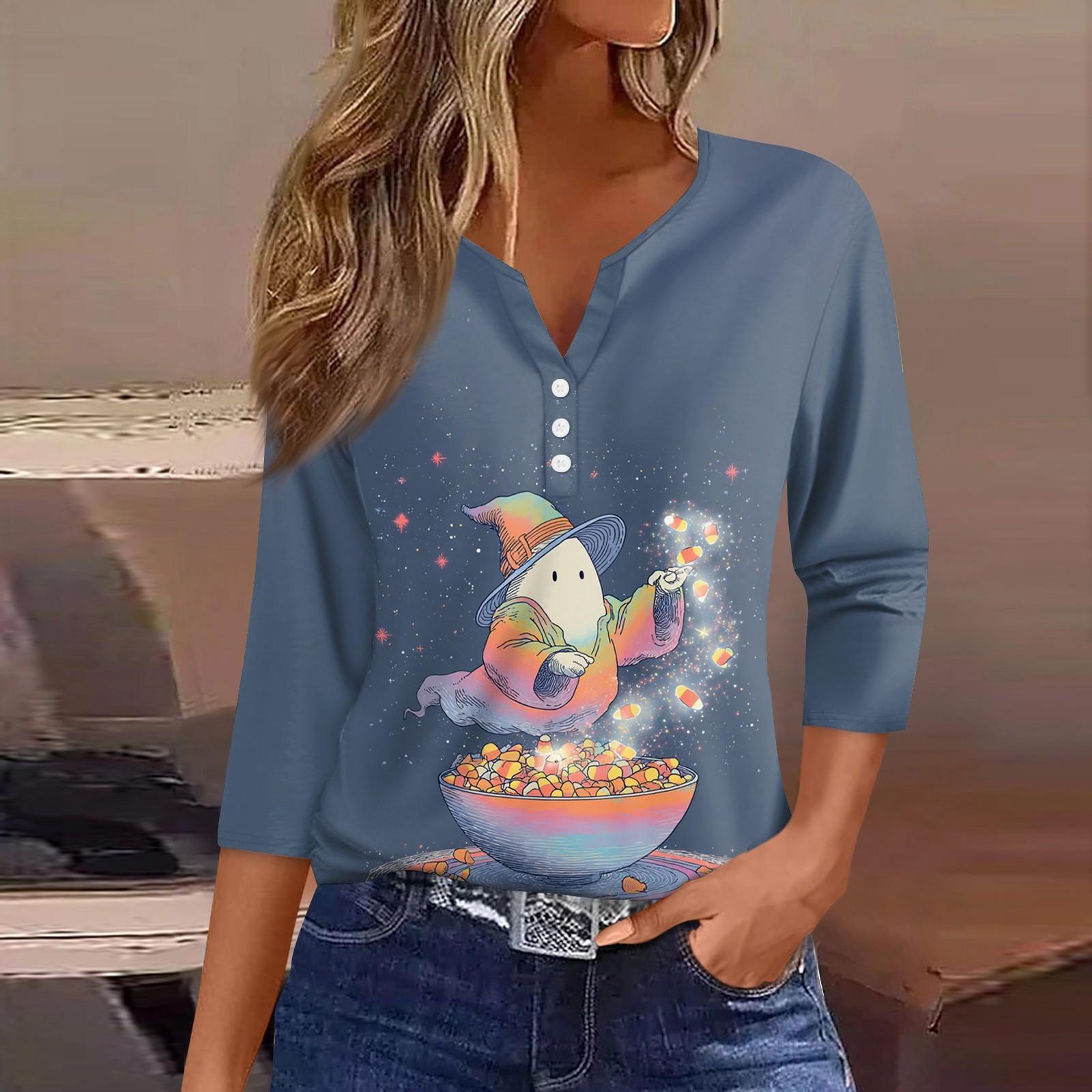 

Жен. Футболка Футболка С принтом Пуговицы Рукав 3/4 Повседневные Выходные Мода Классический Классический V-образный вырез Обычный Верх L