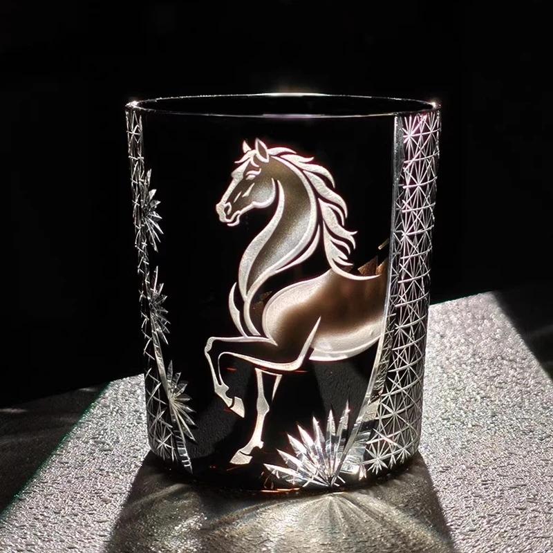 Horse Edo Kiriko Crystal Whisky Wine Glass Implies Success Hand Carving Cup Brandy Liquor Snifter Beer Mug Gift Box Dropshipping