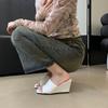 Fashion Women's Slippers 2025Summer New Leather Slippers Fashion Wedges Slippers for Women Open Toed High-heeled Slipper Sandalias Mujer
