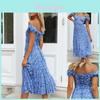 Vibrant Women's Boho Floral Off Shoulder Long Dress Perfect For Summer Beach Days