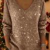 2025 Women's Autumn Winter V-neck Long Sleeve Casual Christmas T-shirt