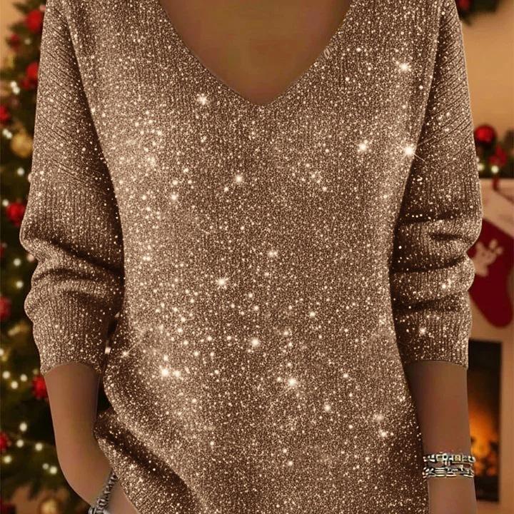 2025 Women's Autumn Winter V-neck Long Sleeve Casual Christmas T-shirt