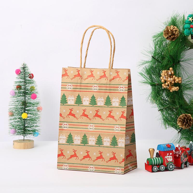 StoBag, for Christmas Kraft Paper Bags, Snow pattern, packing Goodies Presents, Kids Party Supplies, Decor, Reusable, 12/30pcs