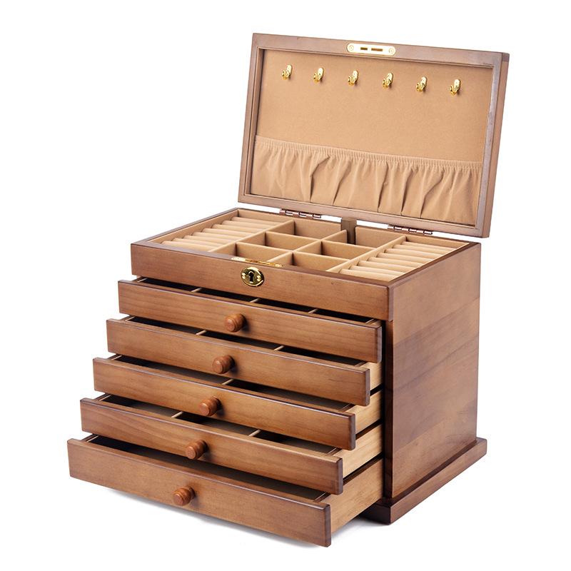 High-End Vintage Solid Wood Multi-layer Jewelry Box with Lock - Large Capacity for Necklace & Ring Storage