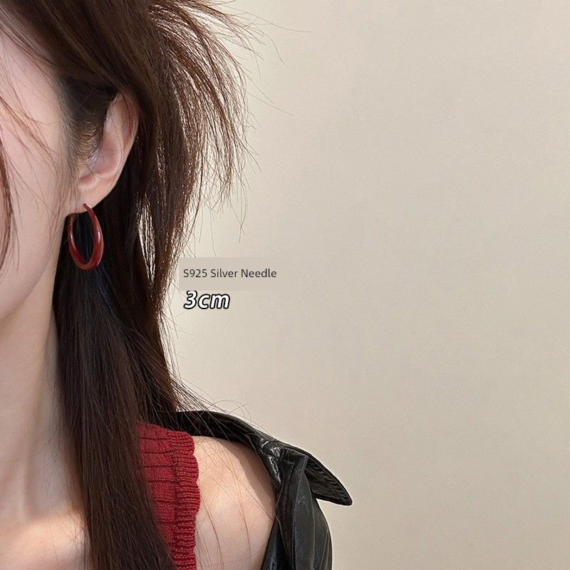 

Изящные серьги-кольца в европейском и американском стиле Ankela красного цвета для женщин, модные серьги-клипсы на уши для Нового года 3cm drop glaze Angla red earrings/pair