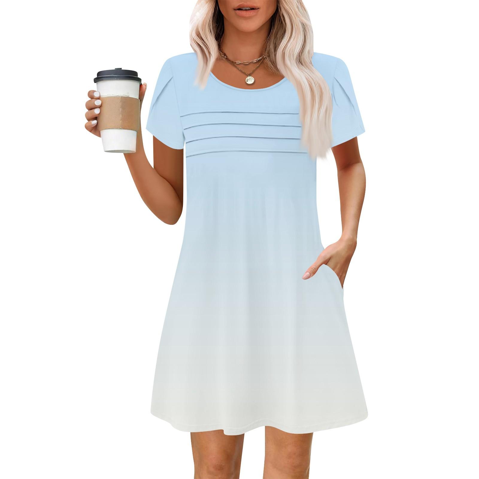 

Женские летние повседневные лепестковые узкие полосатые плиссированные однотонные платья M