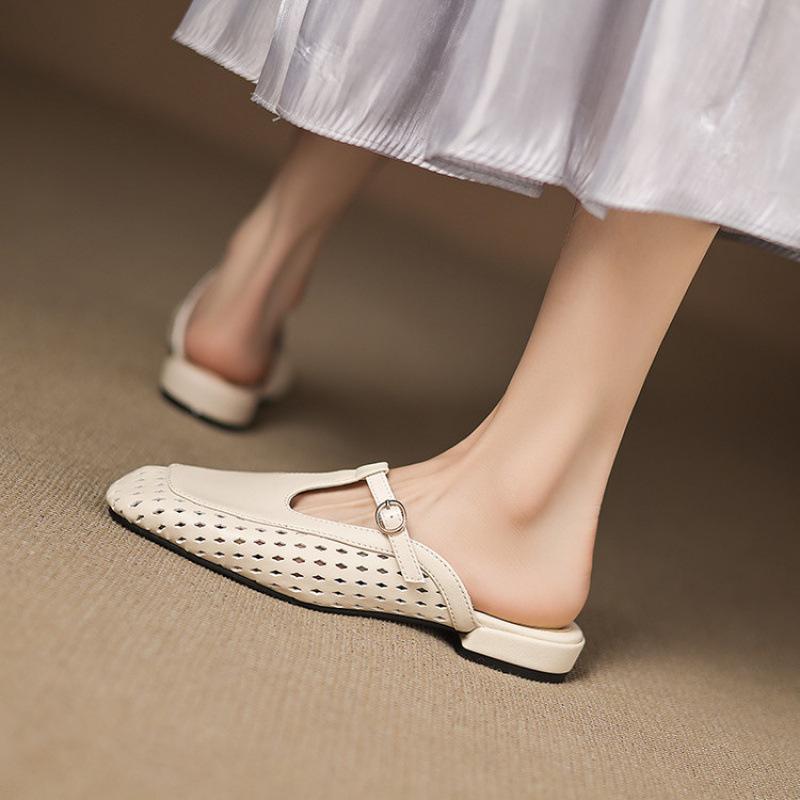 Sommer Ein-Pedal Cool Slipper Gummi Weiche Sohle Große Größe Schuhe Neue Damen Flachsohlige Slipper Lässige Zehentrenner Damen