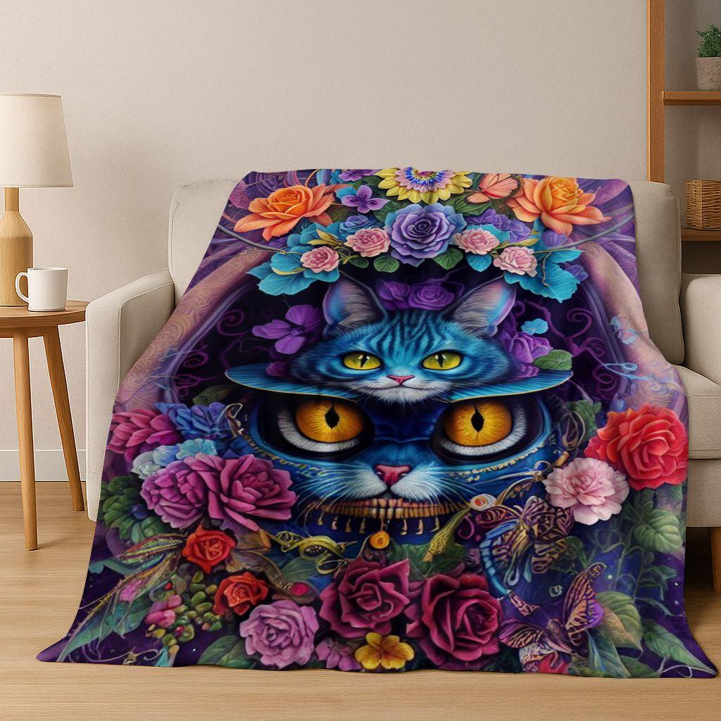 Dream Cheshire Cat Alice In Wonderland Cartoon Flannel Blanket,Cozy Soft Throw Blanket for Home Bedroom Bed Sofa Cover Gift Kid