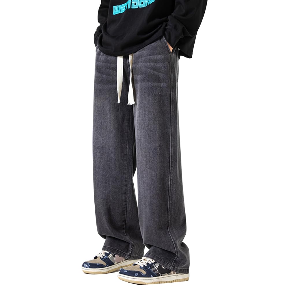 

TIDEWORD Men s Denim Jeans, Loose Fit, Straight Fit, Wide Leg, Solid Color, Casual, Elastic Waist (LZ06-Gray06-M)