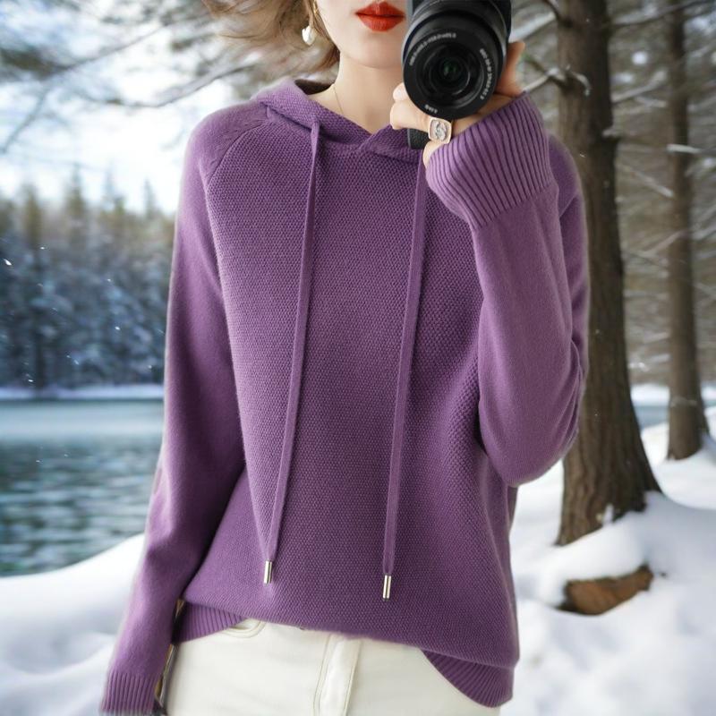 Hooded sweater hoodie inner knit sweater casual large size hooded sweater