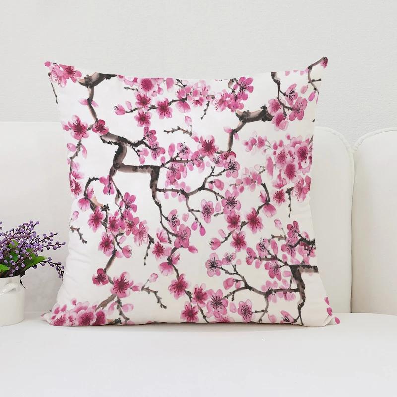 Japanese Cherry Blossom Pillowcases for Pillows 45x45 Cushions Cover for Living Room Cushions Luxury Cushion Cover Home Decor