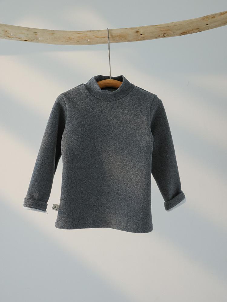 Kids' Winter Striped Velvet-Enhanced Thick Warm High-Collar Long-Sleeve T-Shirt