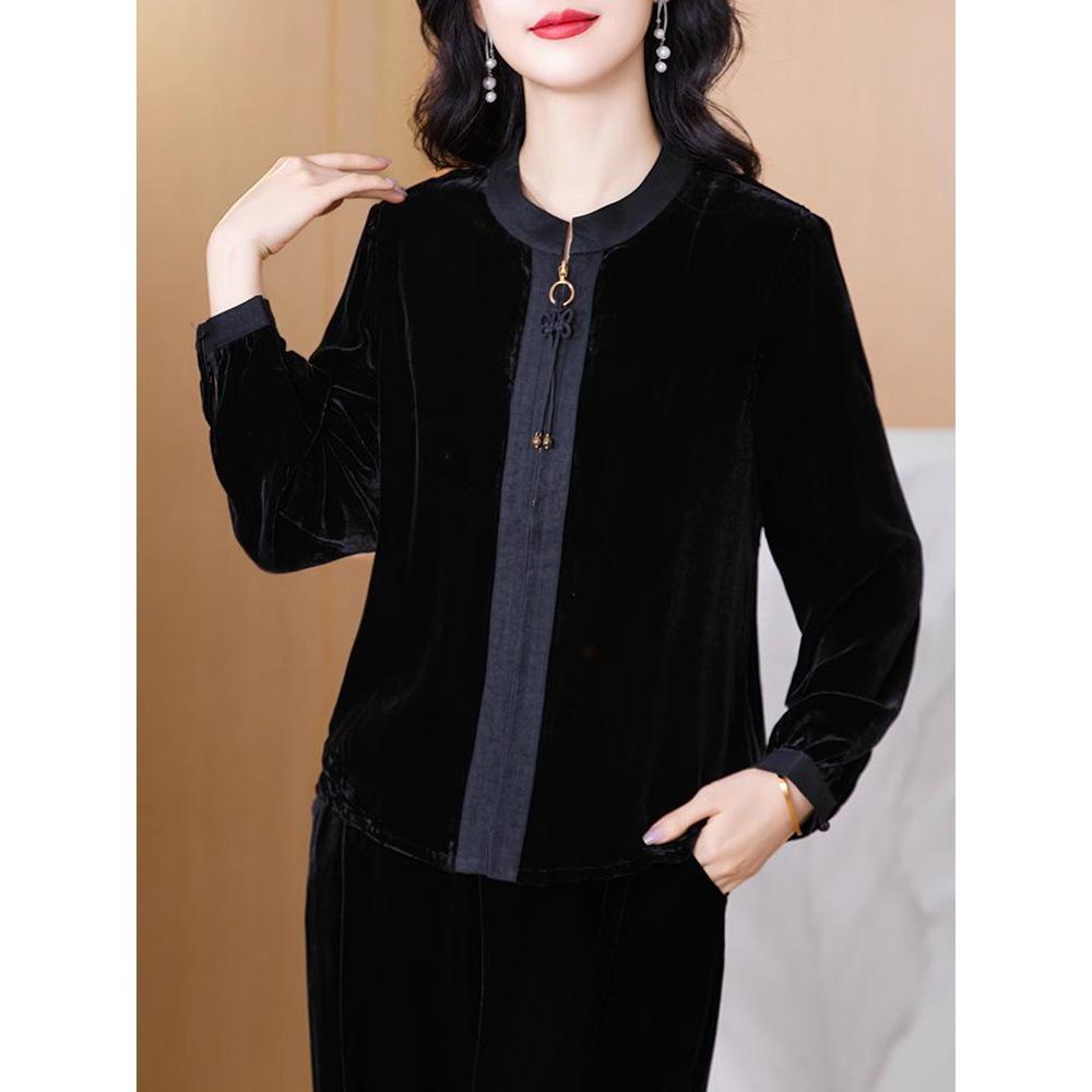 2025 Autumn/Winter Retro Gold Velvet Cardigan Jacket for Women: Stylish National Round Neck Short Top