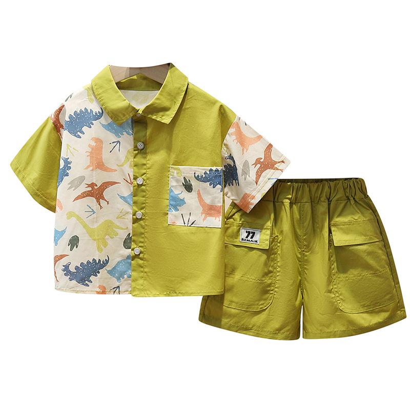 Boys' Summer Outfit Set Summer Baby Fashionable Tie Shirt Short Sleeved T-shirt Children's Two-piece Set