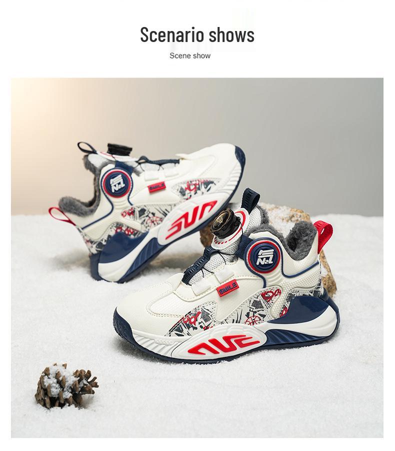 2025 Kids' Fleece-Lined Winter Sports Shoes: Durable, Shock-Absorbing Basketball Sneakers for Teens and Boys