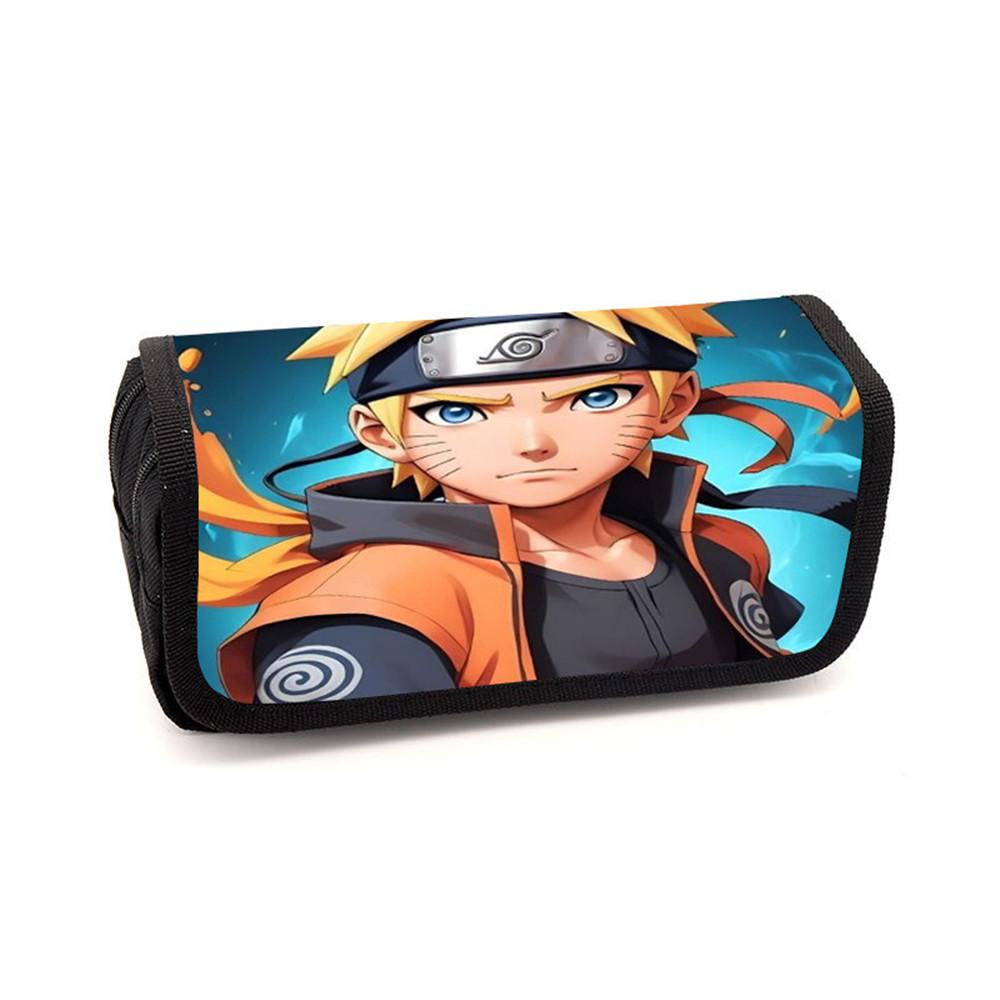 NARUTO Cartoon Pencil Box Double Layer Flip Pen Case Lightweight Stationery for Boys & Girls Ages 5-10 Kids School Daily Use