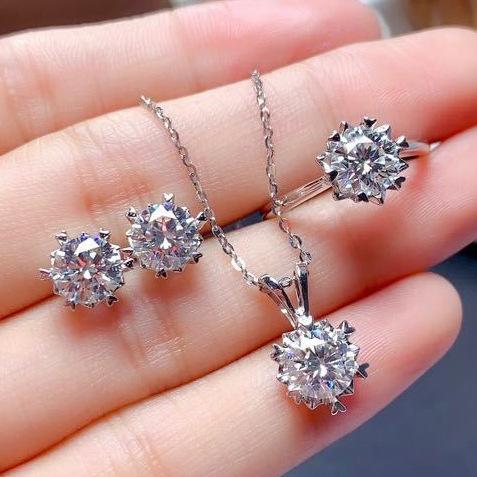 2026 Fashion Exquisite Zircon Eight Hearts Eight Arrows Open Ring Women s Necklace Pendant Earrings Set 45CM