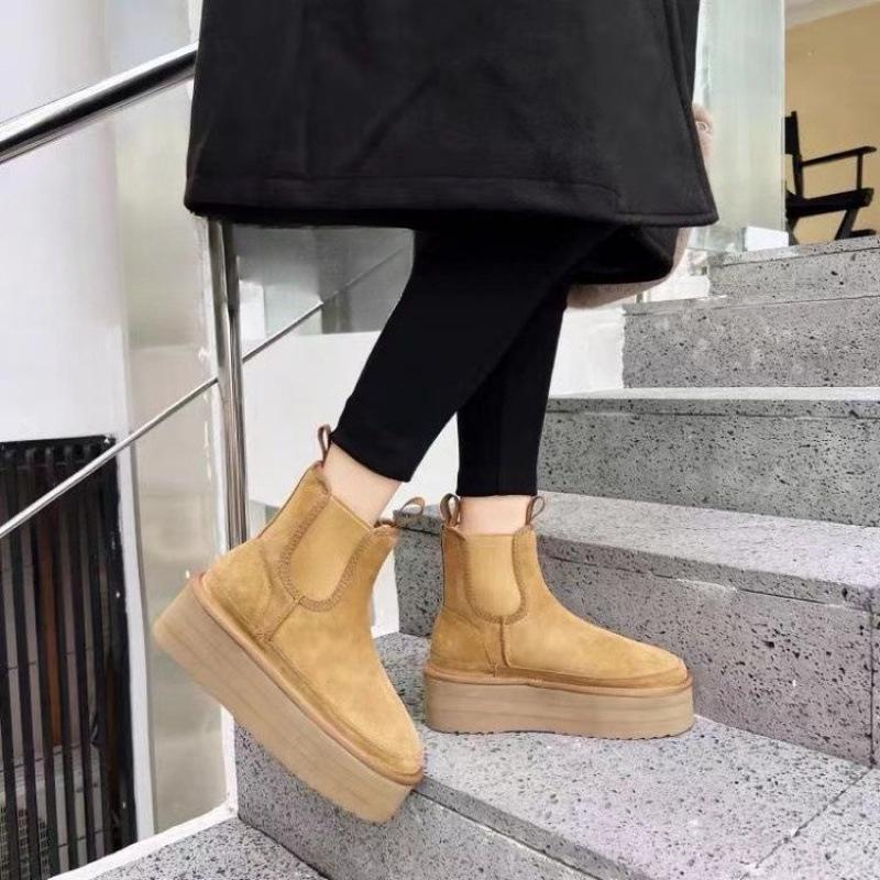 Thick Soled Snow Boots for Women Fashionable Height Increasing Cotton Shoes with Plush Chelsea Short Boots