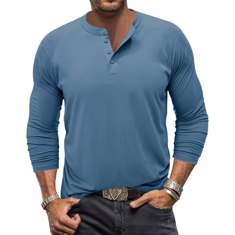 Mens Casual Long Sleeve Solid Henley Neck T Shirt