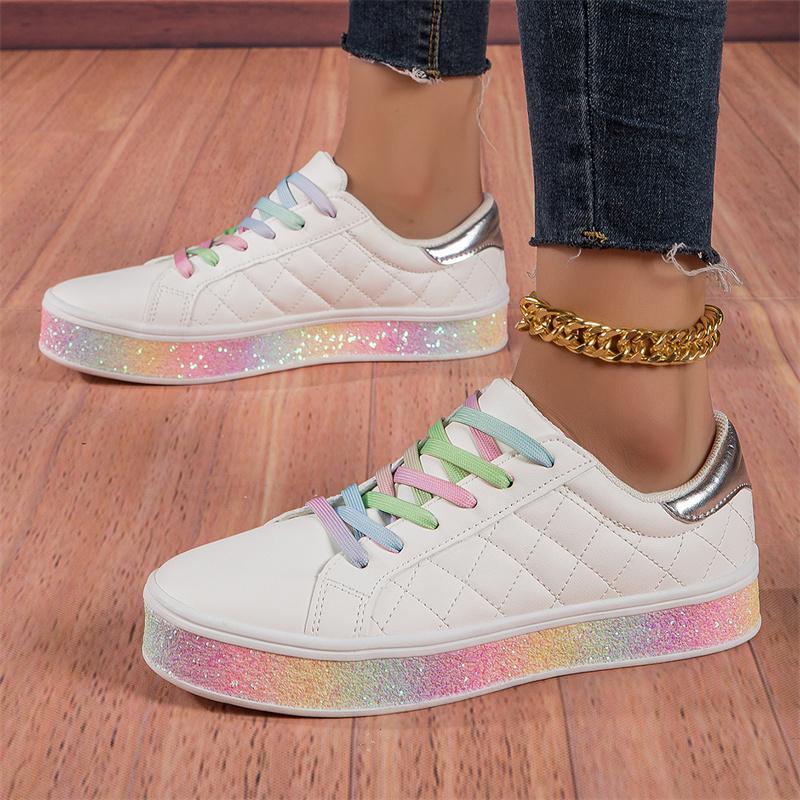 

Rainbow Skateboard Shoes Fashion Women Flat Sneakers Hot Sale Woman Leather Casual Sneaker Designer Comfy Outdoor Walking Shoes 36
